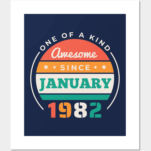 Retro Awesome Since January 1982 Birthday Vintage Bday 1982 Wall Art by Now Boarding